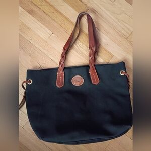 Dooney & Bourke Nylon Shopper  Black Tote with Brown Braided Handles